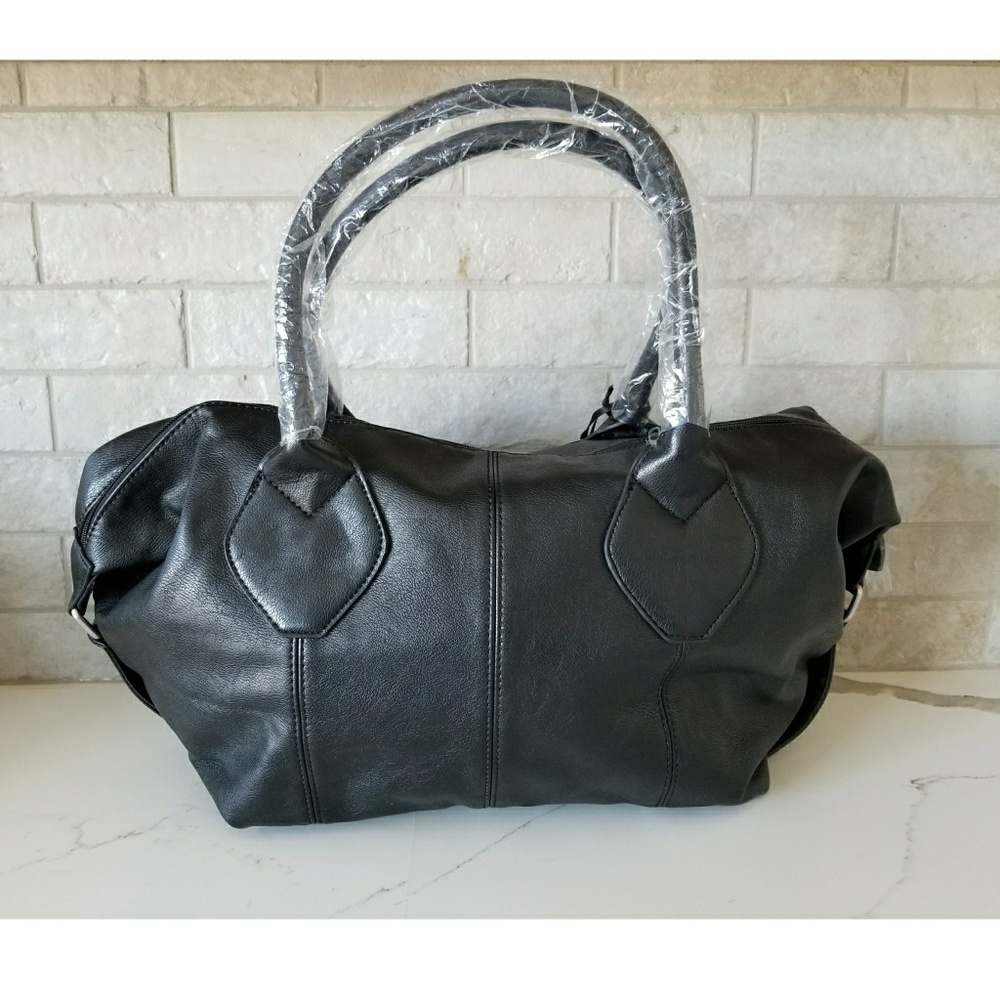 NWT Large black faux leather satchel - Picture 2 of 6